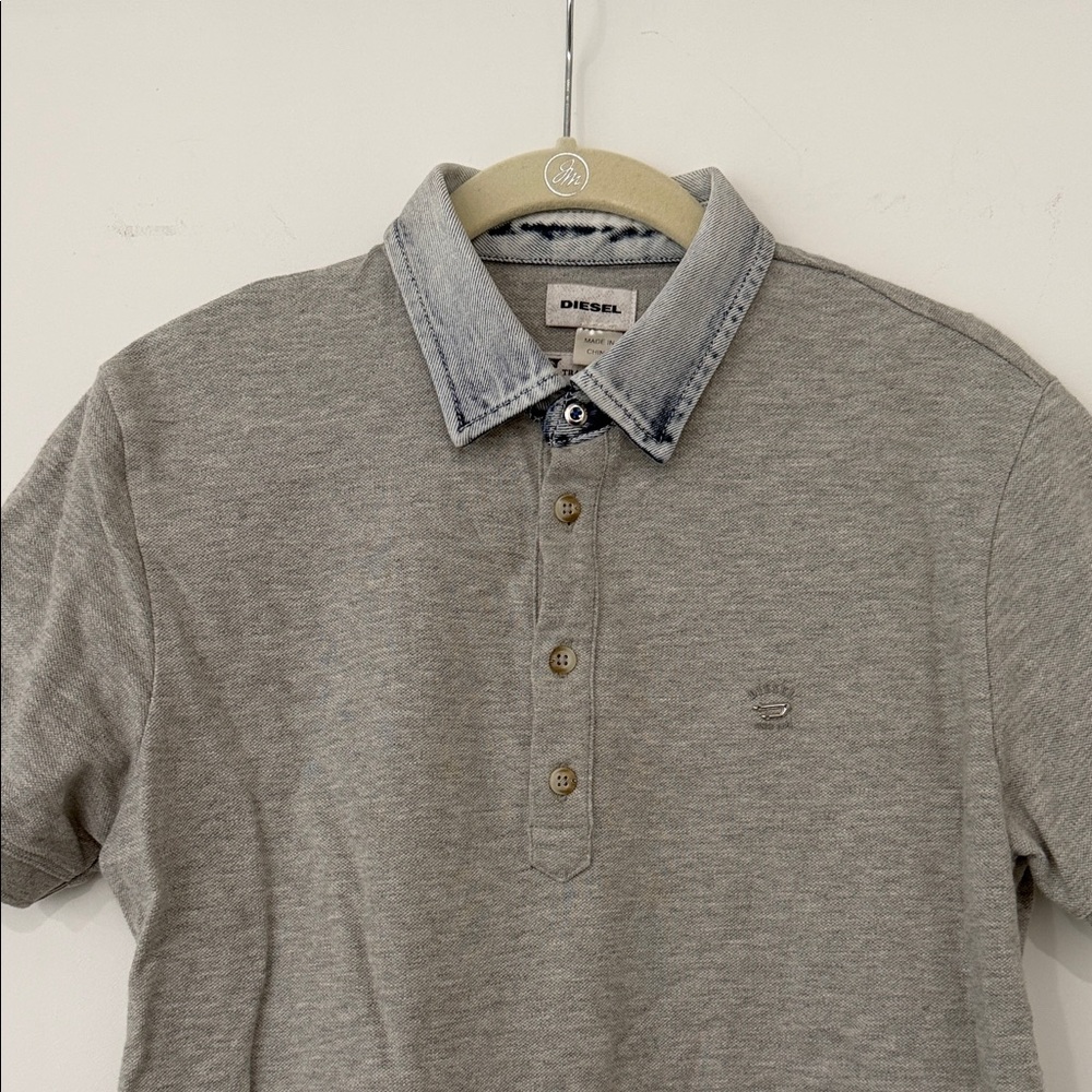 Diesel Grey Polo with Contrast Denim Collar